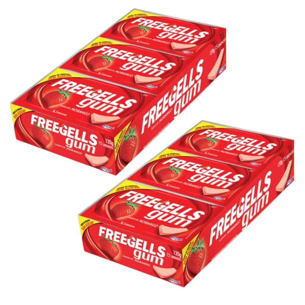 Kit 2 Caixa de Chiclete Freegells Gum Morango Sem Açúcar Riclan
