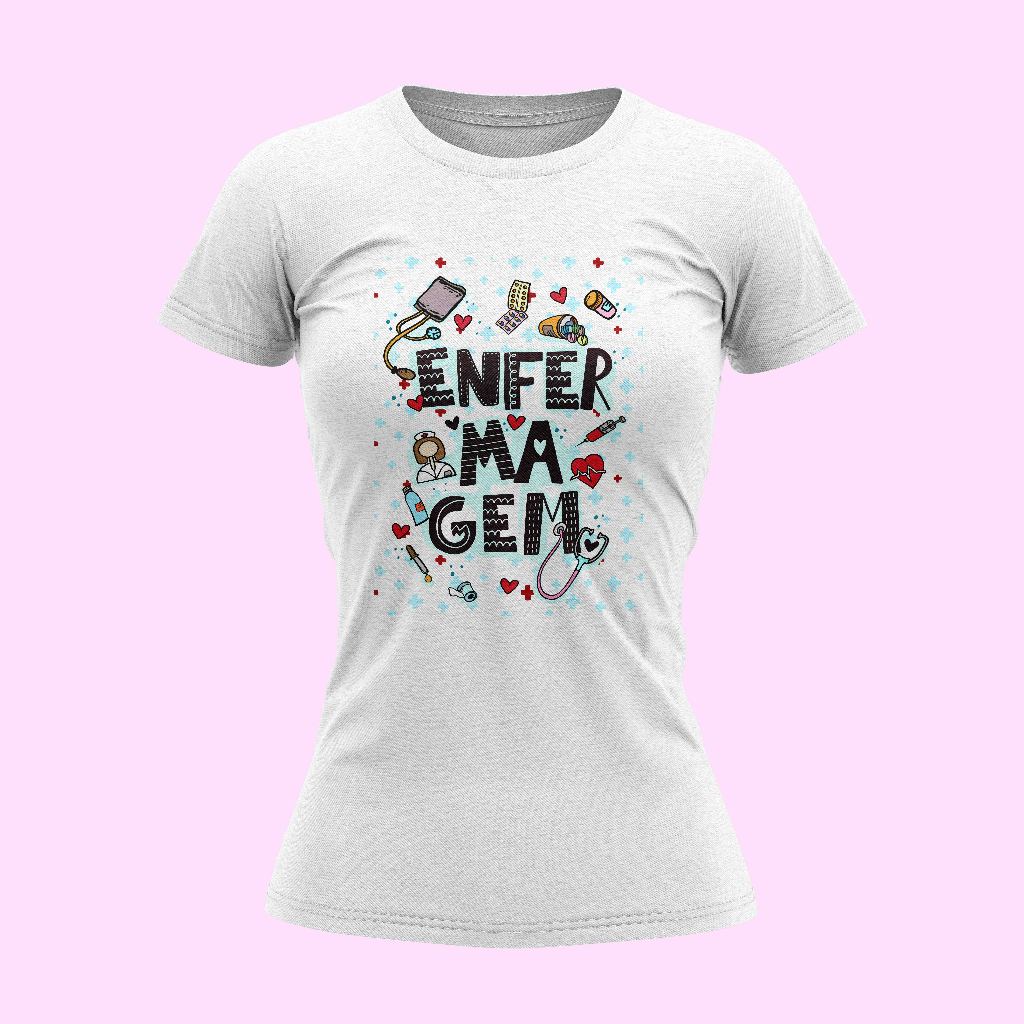 Camisa camiseta PROFISSÃO ENFERMAGEM BRANCA uniforme para trabalho ENFERMAGEM