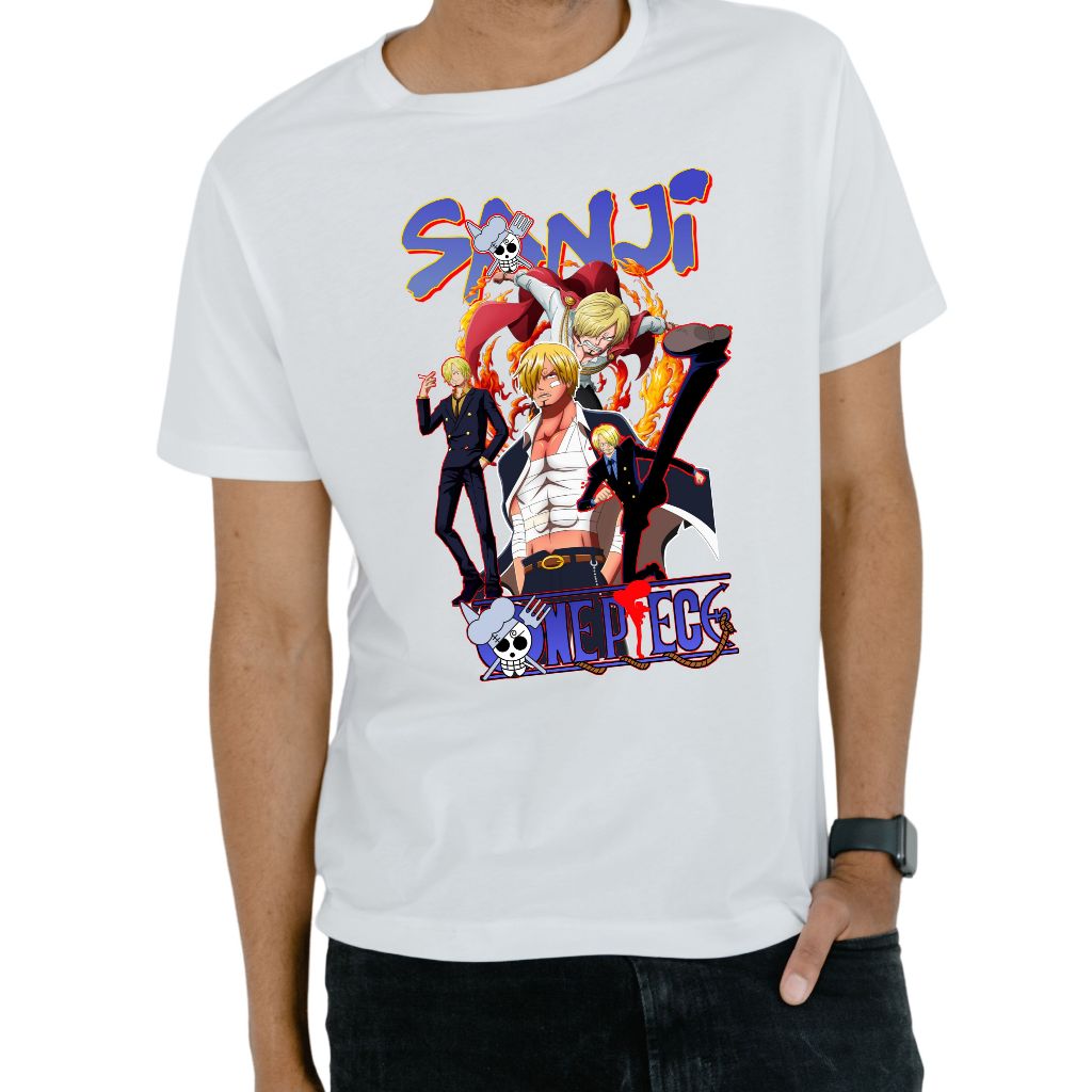 Camiseta Anime Seriado One Piece Sanji Luffy 2025 Camisa Infantil Blusa 100% Algodão Infantil Menino Menina
