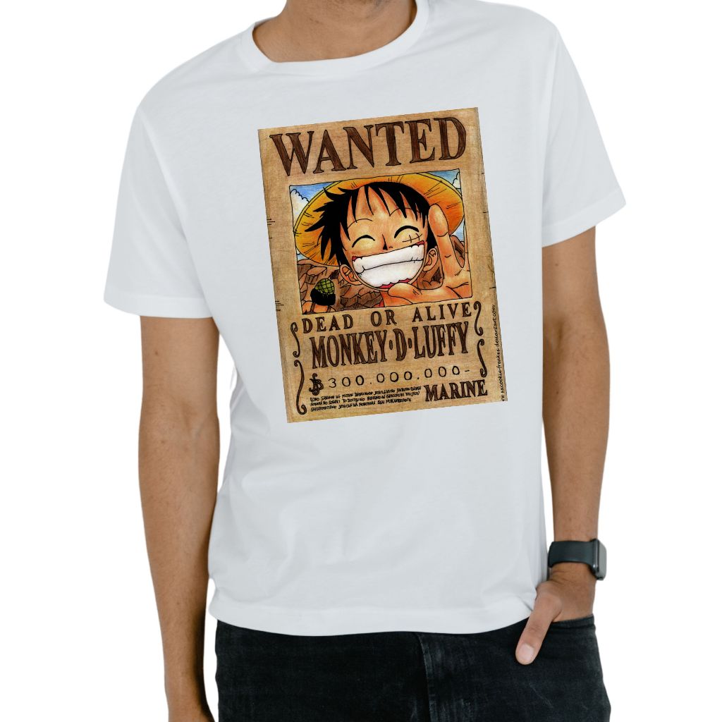 Camiseta Anime Serie Seriado Japones One Piece Luffy Wanted 2025 Camisa Infantil Blusa Algodão Infantil Menino Menina