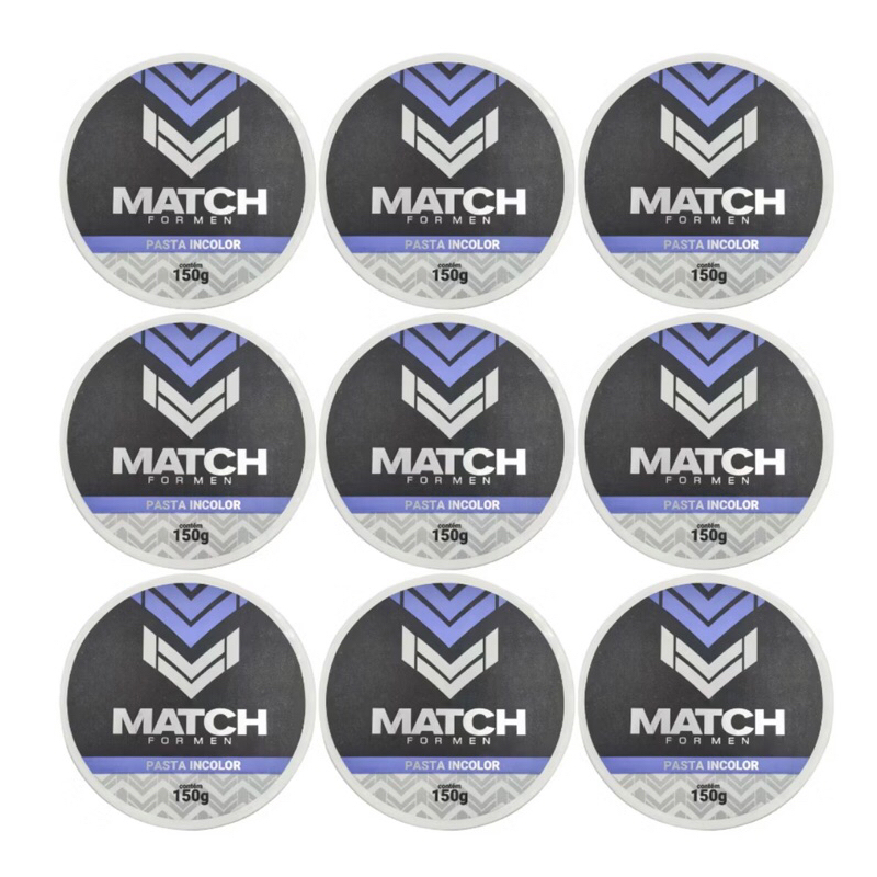 Kit 10x Pomada Modeladoras Fixadoras Match For Men- 4 Modelos Incolor, Black, Teia e Caramelo