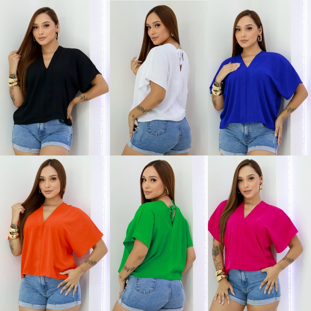 BLUSA FEMININA ESTILO SOLTINHO BATA GOLA V 04 em Oferta na Shopee