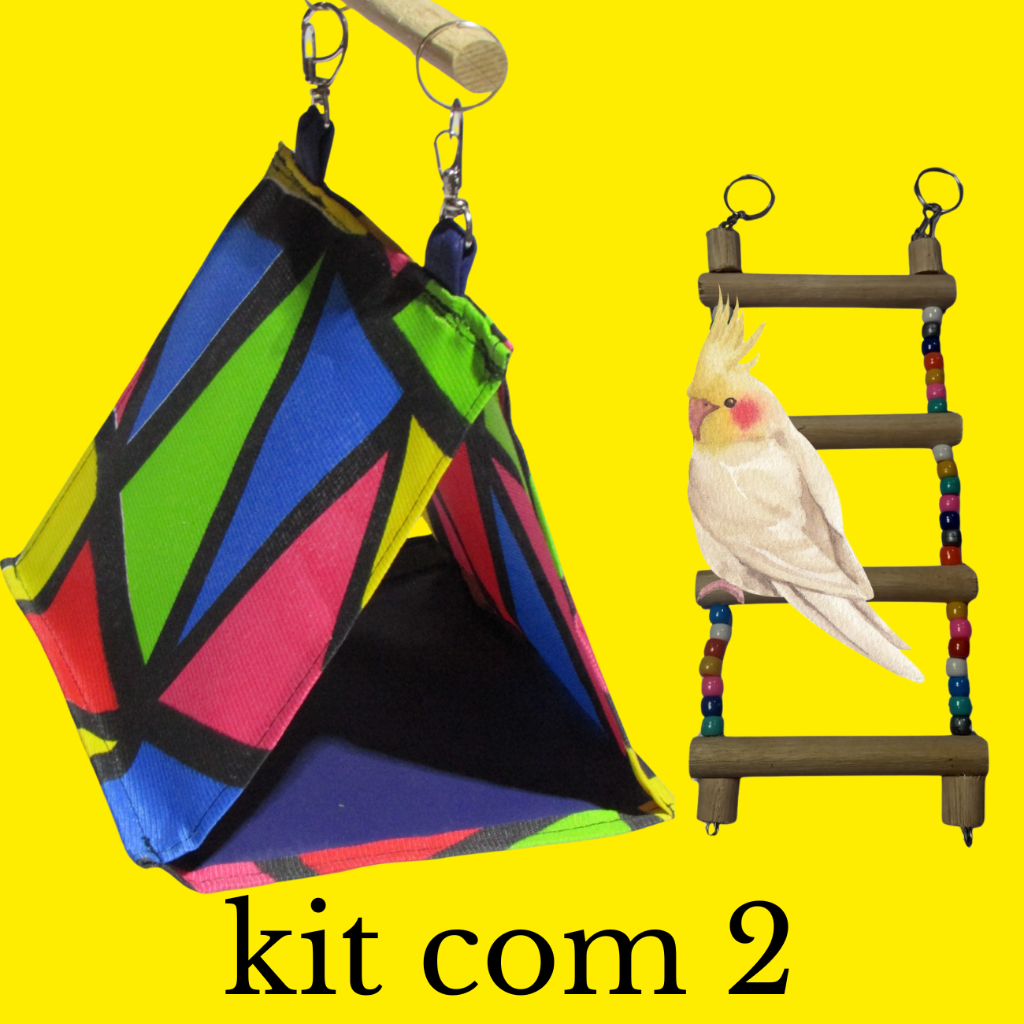 Kit Brinquedos Para Calopsita Cabana + Escadinha De Gaiola Ninho  Pet Aves Periquitos Caturra.