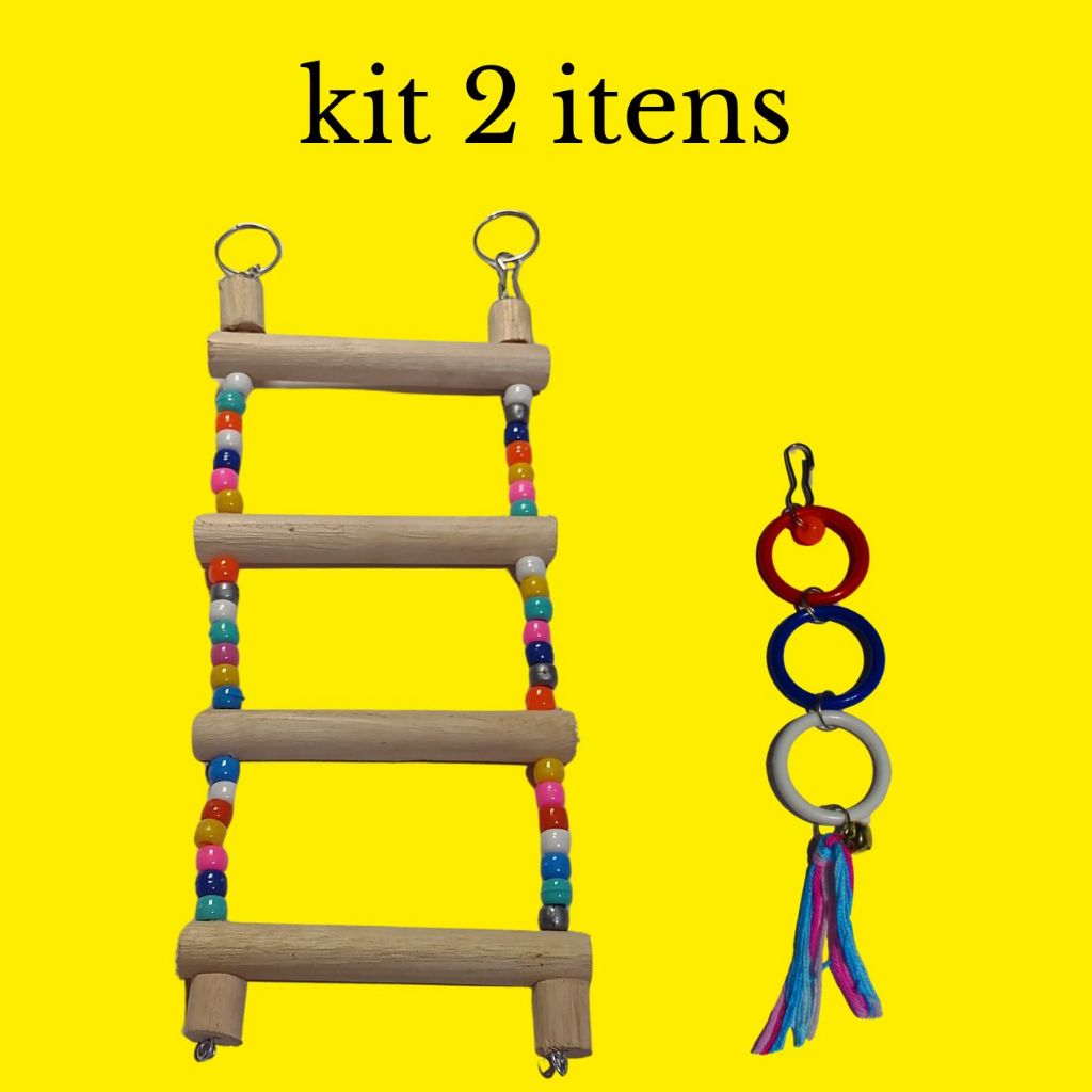 Brinquedos Para Calopsita kit Escadinha + Pendulo De Argola Para Gaiola Ave Pets Ninho Periquito Rinq Neck Caturra.