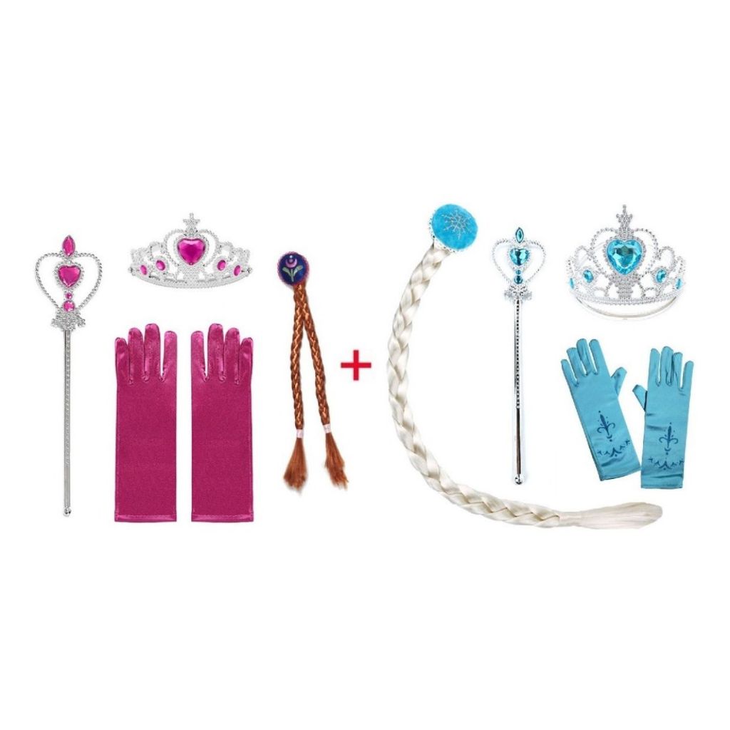 Kit Frozen + Anna 2 Acessorios Coroa, Trança, Varinha, Luva