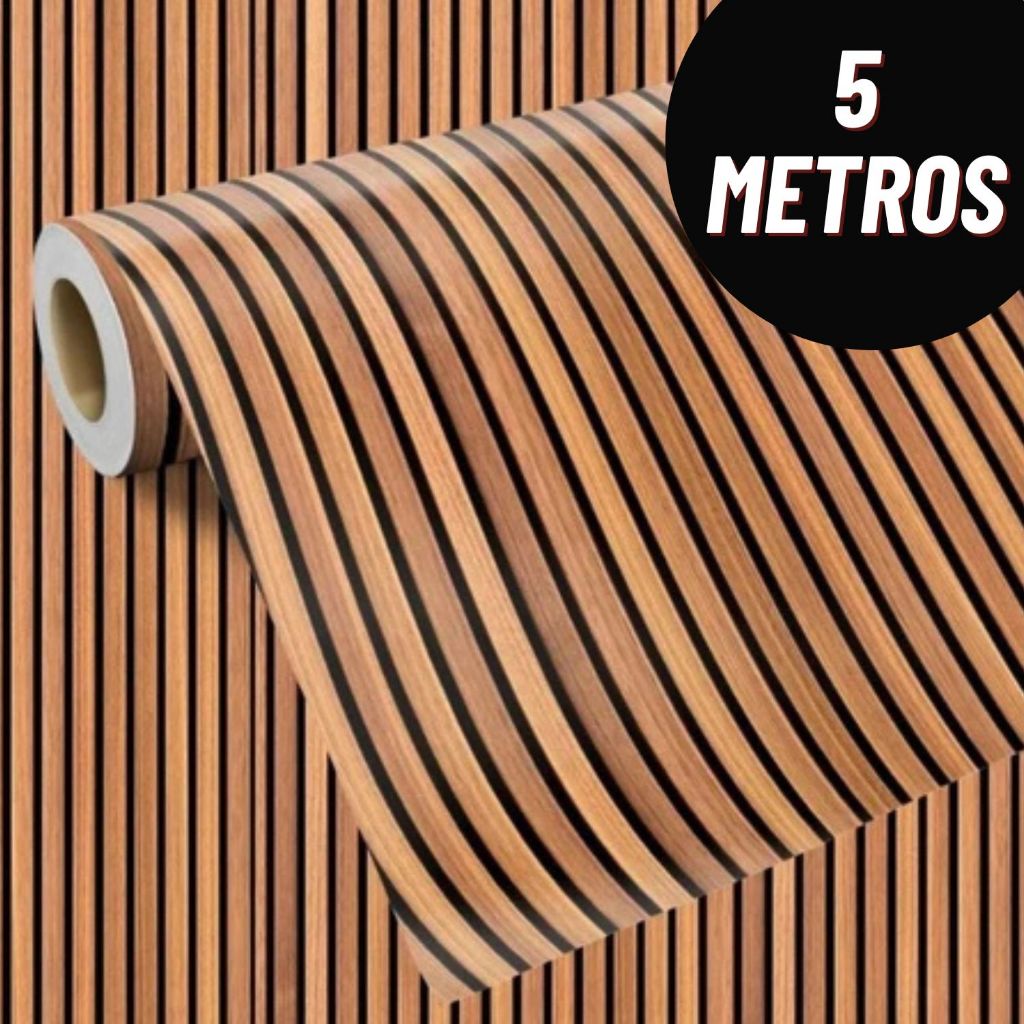 Papel de Parede Adesivo 5 Metros Importado Madeira Ripada Autocolante Quarto Sala