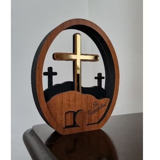 Decoração enfeite Jesus Ressurreição cruz Ele vive