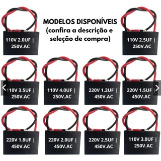 Kit 20 Capacitor CBB61 CBB60 Ventilador Partida 250V 450V 1UF 1.2UF 1.5UF 2UF 4UF 5UF 6UF 8UF MEGA em Oferta na Shopee
