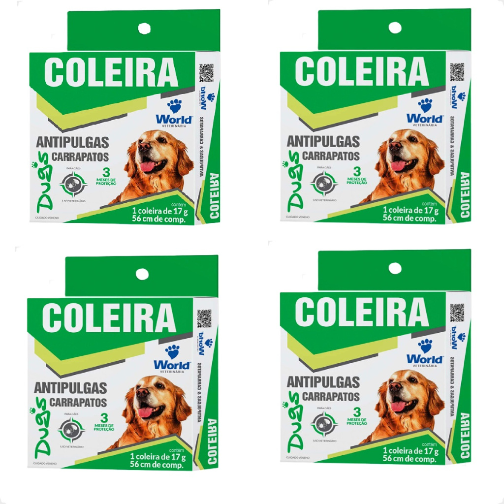 Kit 4 Coleira World Veterinária Dug's 17g Antipulgas para Cães - 56cm em Oferta na Shopee