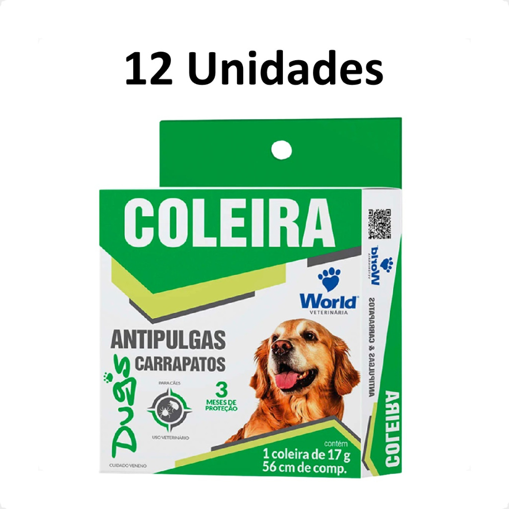 Kit 12 Coleira World Veterinária Dug's 17g Antipulgas para Cães - 56cm em Oferta na Shopee