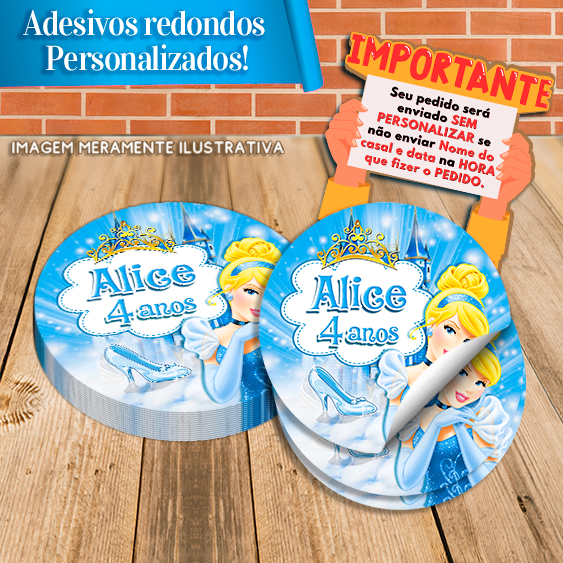 Adesivos Redondos Personalizados Cinderela