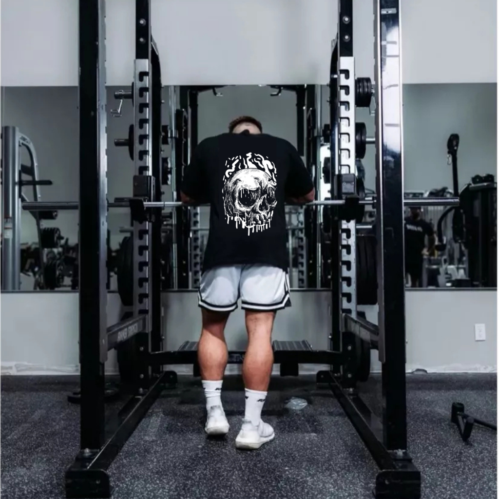 Camiseta Treino Academia Blusão 100% Algodão T-Shirt Caveira Estampada P ao G1 Confortável