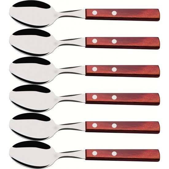 Colher Sobremesa Polywood Aço Inox Tramontina Cabo Madeira Vermelho (6 Unidades) em Oferta na Shopee