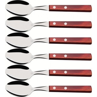 Colher Sobremesa Polywood Aço Inox Tramontina Cabo Madeira Vermelho (6 Unidades) em Oferta na Shopee