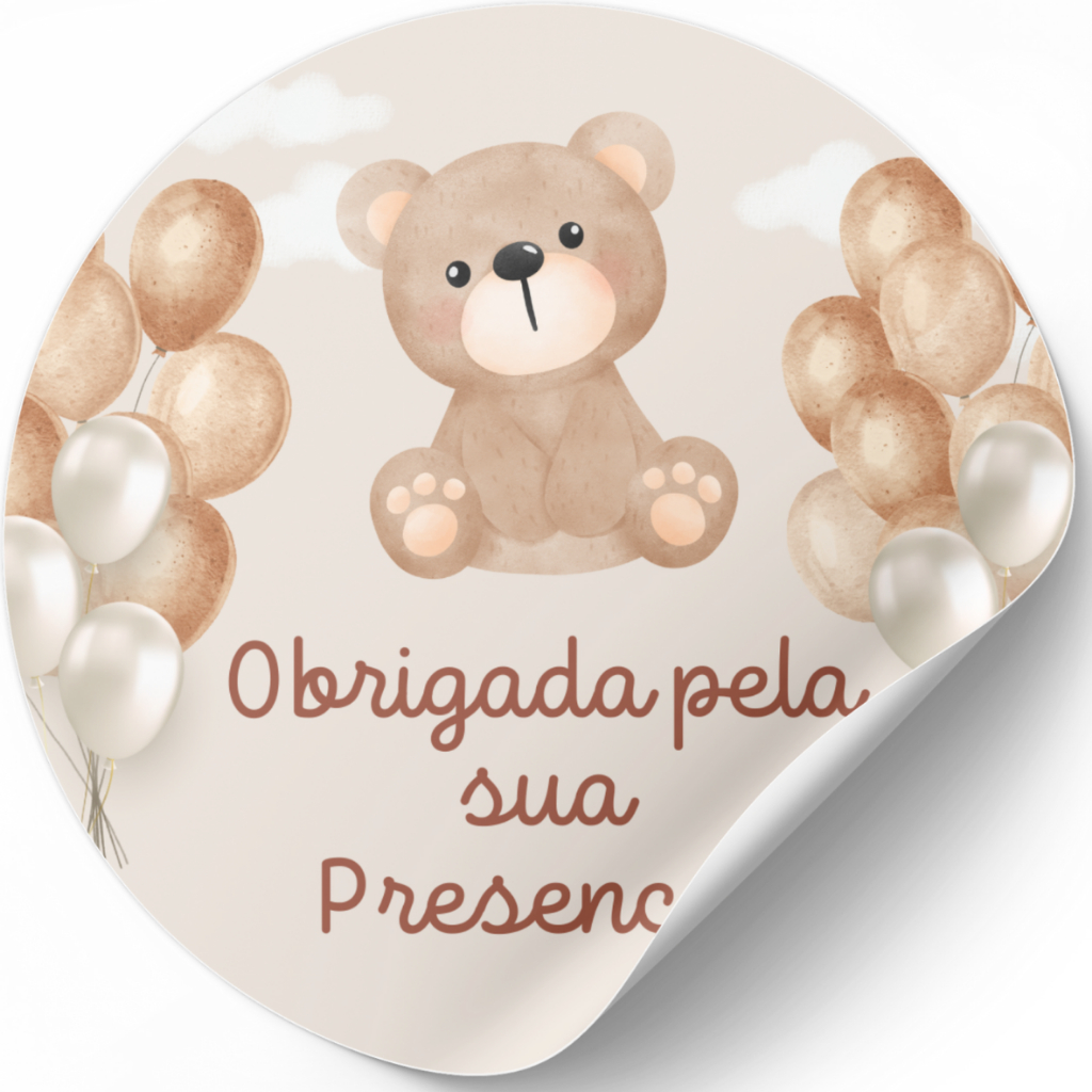 Adesivo para Chá Bebê ursinho marrom Lembrancinha 3,5cm em Oferta na Shopee