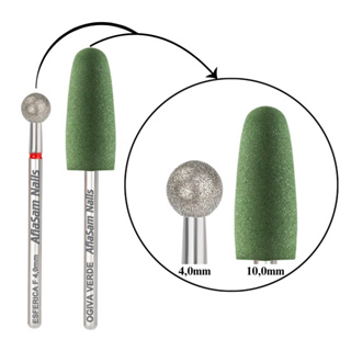 Broca Diamantada Esférica Vermelha 4,0mm + Broca De Polimento Ogiva Verde Unhas em Oferta na Shopee