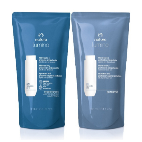 Natura Conjunto Kit Refil Lumina cabelos Lisos Hidratação/Proteção Antipoluição Shampoo e Condicionador 300ml
