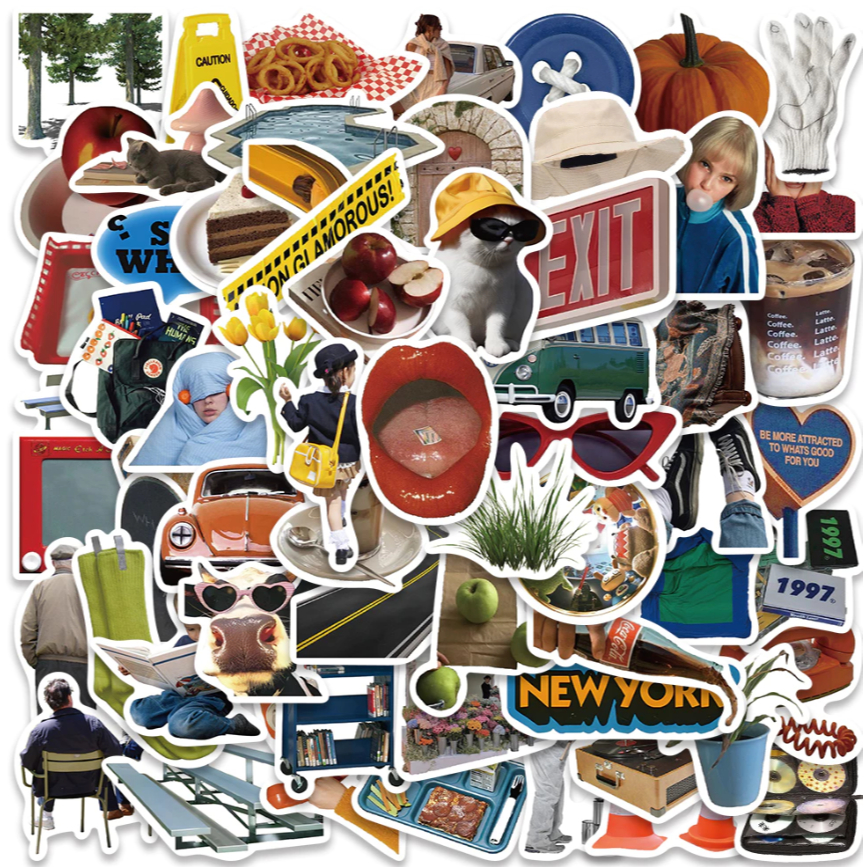 63Pcs Autocolante De Desenho Animado Ins Cute Cartoon Skate À Prova D'água Snowboard Retro Vinil Graffiti Notebook