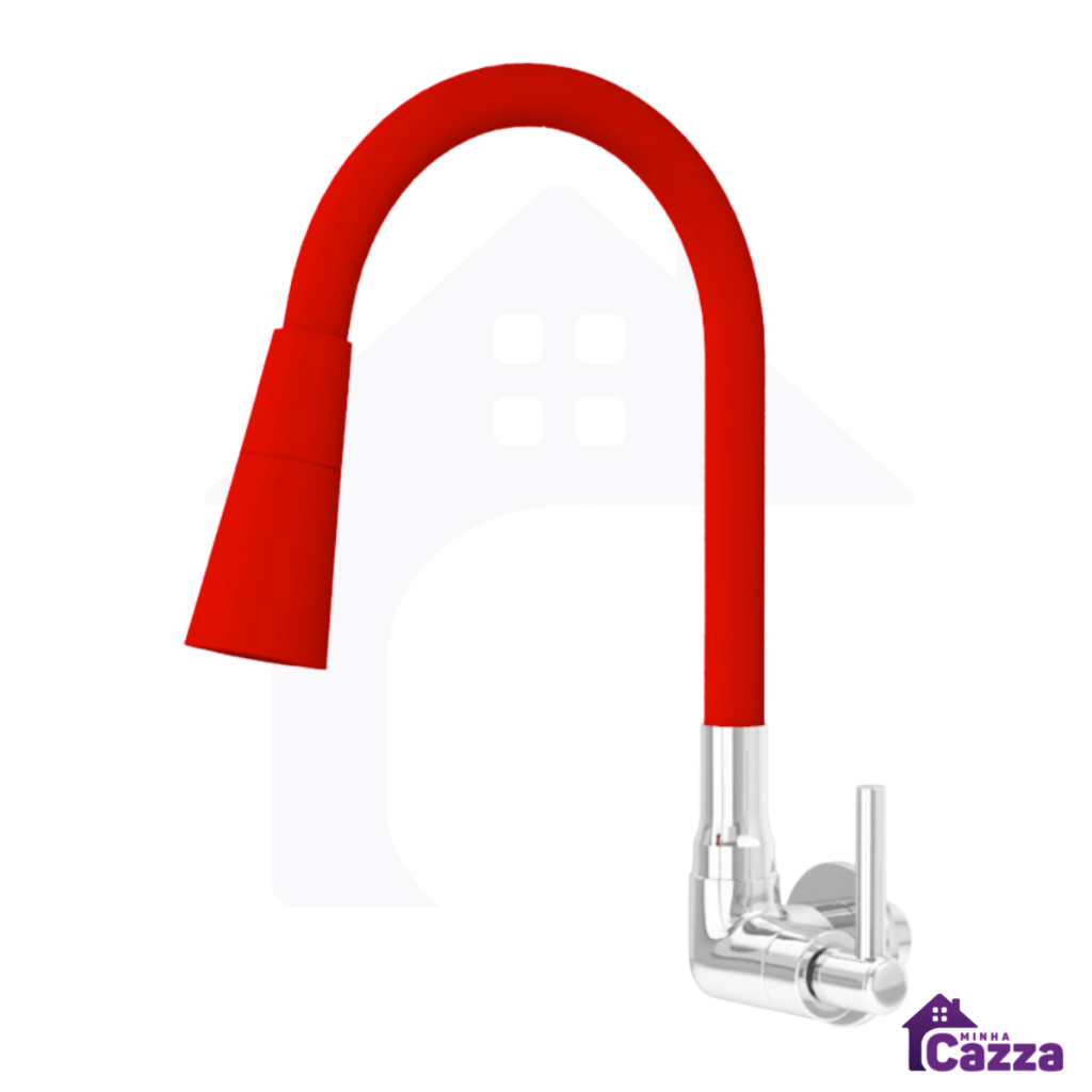 Torneira Pia Cozinha Gourmet Vermelha Chuveirinho Cozinha Parede Flexível 2 Jatos METAL INOX Vermelho