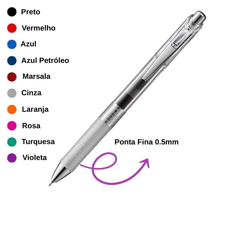 Caneta Energel Retrátil Infree 0.5mm BLN75TL PENTEL