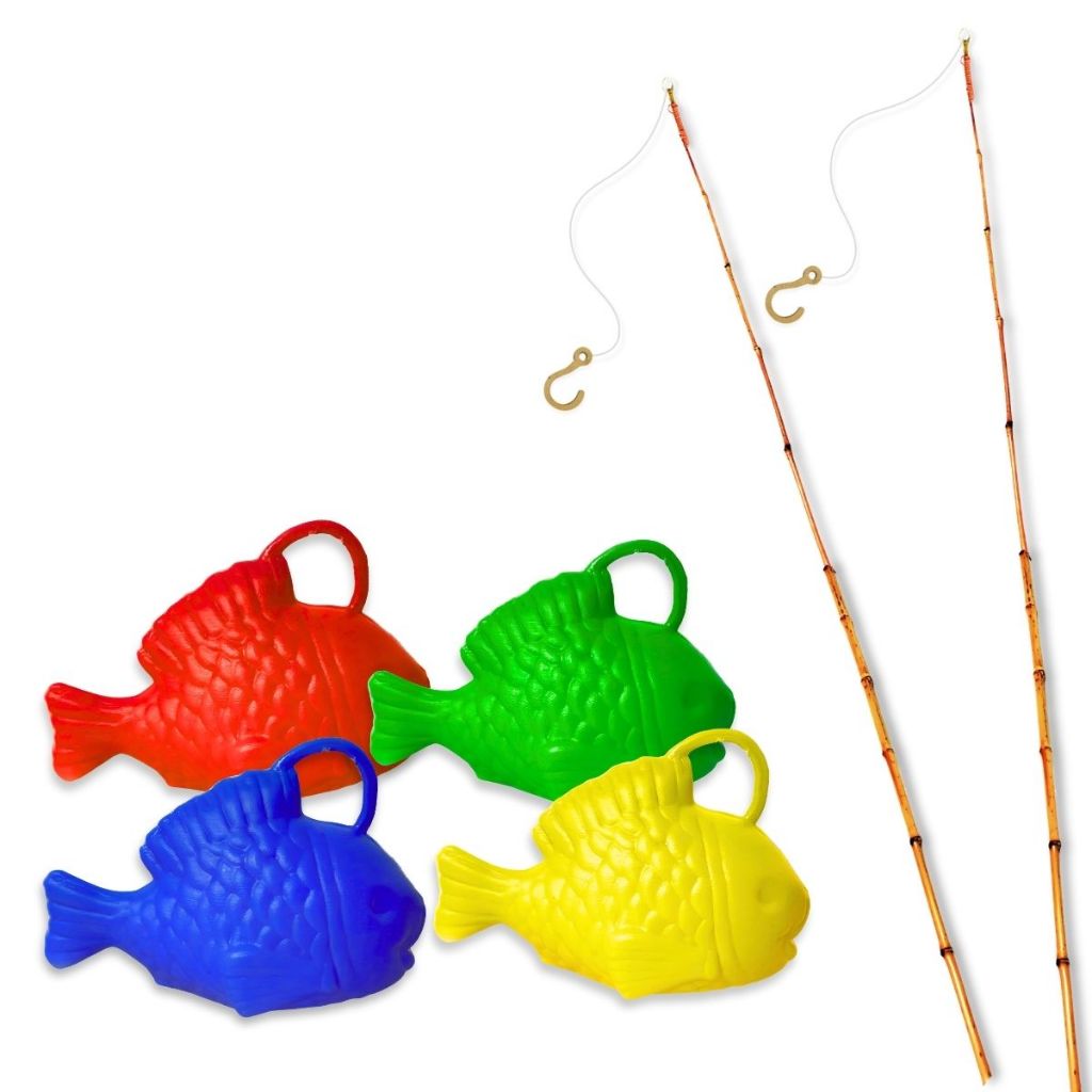 KIT 20 PEIXE PESCA + 06 VARA DE PESCA BAMBO FESTA JUNINA