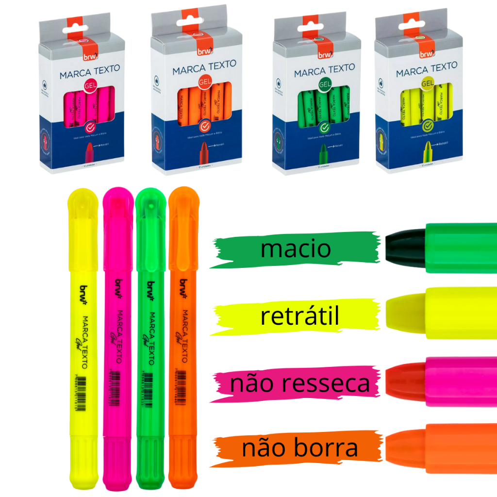 Caneta Marca-texto Gel Caixa 12 / 8 / 6 Unidades