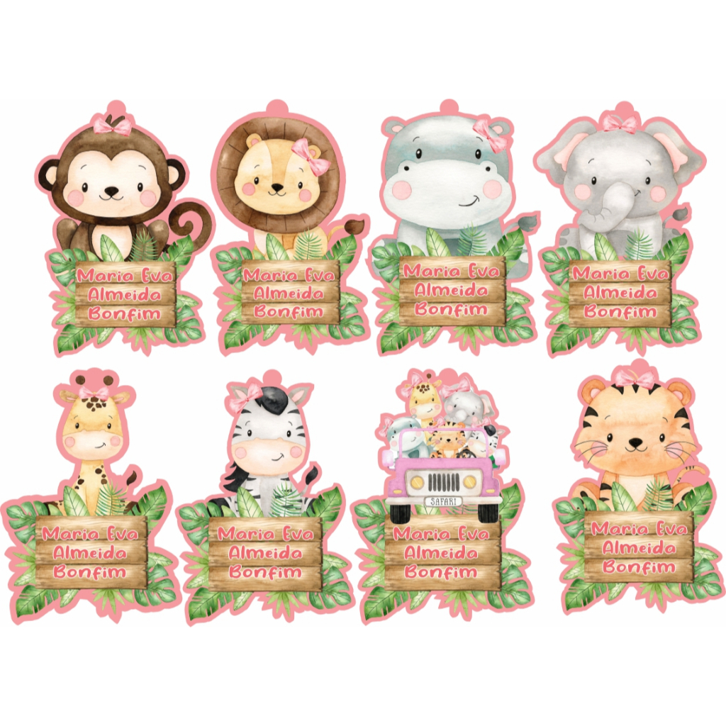 Chaveiro Lembrancinha de aniversario Tema Safari menina e Nome personalizado