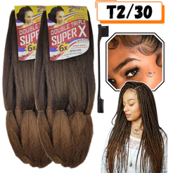 Kit 2 Jumbos Jumbão Ideal Para Tranças Super X Box Braids Kanekalon 400 Gramas Fibra Especial + Escova Baby Hair