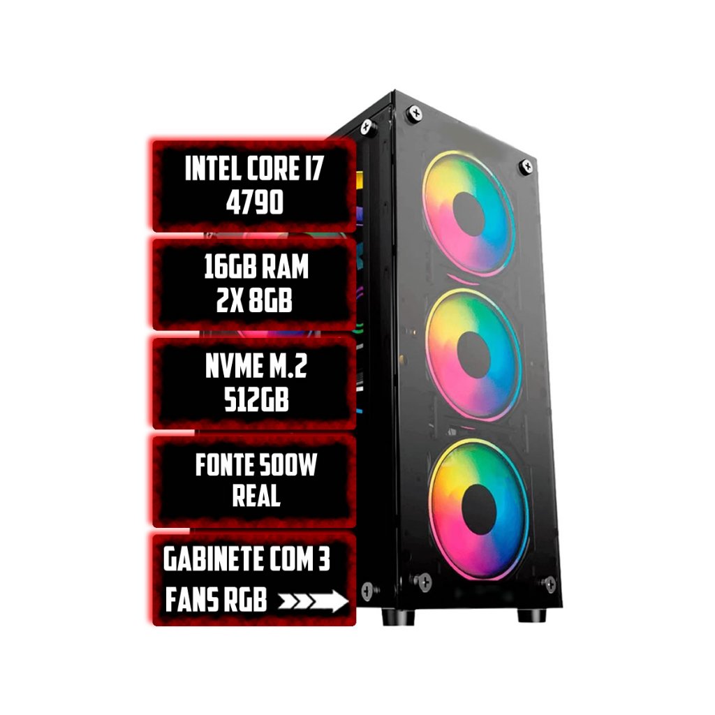 PC HOME OFFICE   INTEL CORE I7 4790 B85M 16GB NVME M.2 512GB 500W GABINETE RGB
