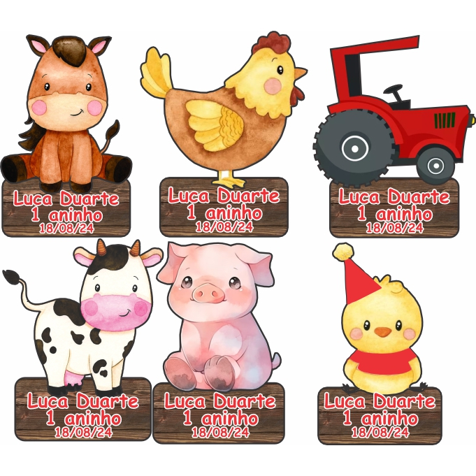 Chaveiro Lembrancinha de aniversario Tema Fazendinha menino e Nome personalizado