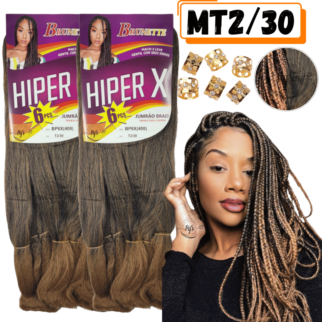 Kit 2 Cabelos Jumbo Jumbão Hiper X Fibra Especial Box Braids Ideal Para Tranças 400 Gramas + Anéis em Oferta na Shopee