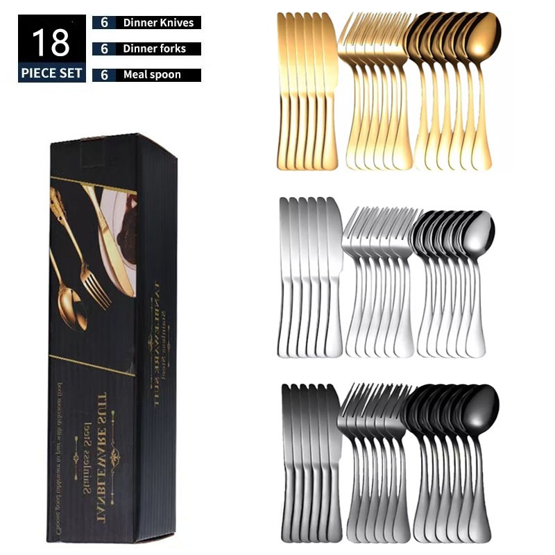 18 Peças Talheres Ouro De Aço Inox Garfo Colher Faca