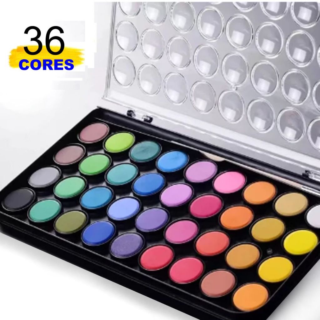 Tinta Aquarela em Pastilhas 36 Cores  Alta Pigmentação Solúvel em Água  Secagem Rápida Ideal para Artistas e Estudantes