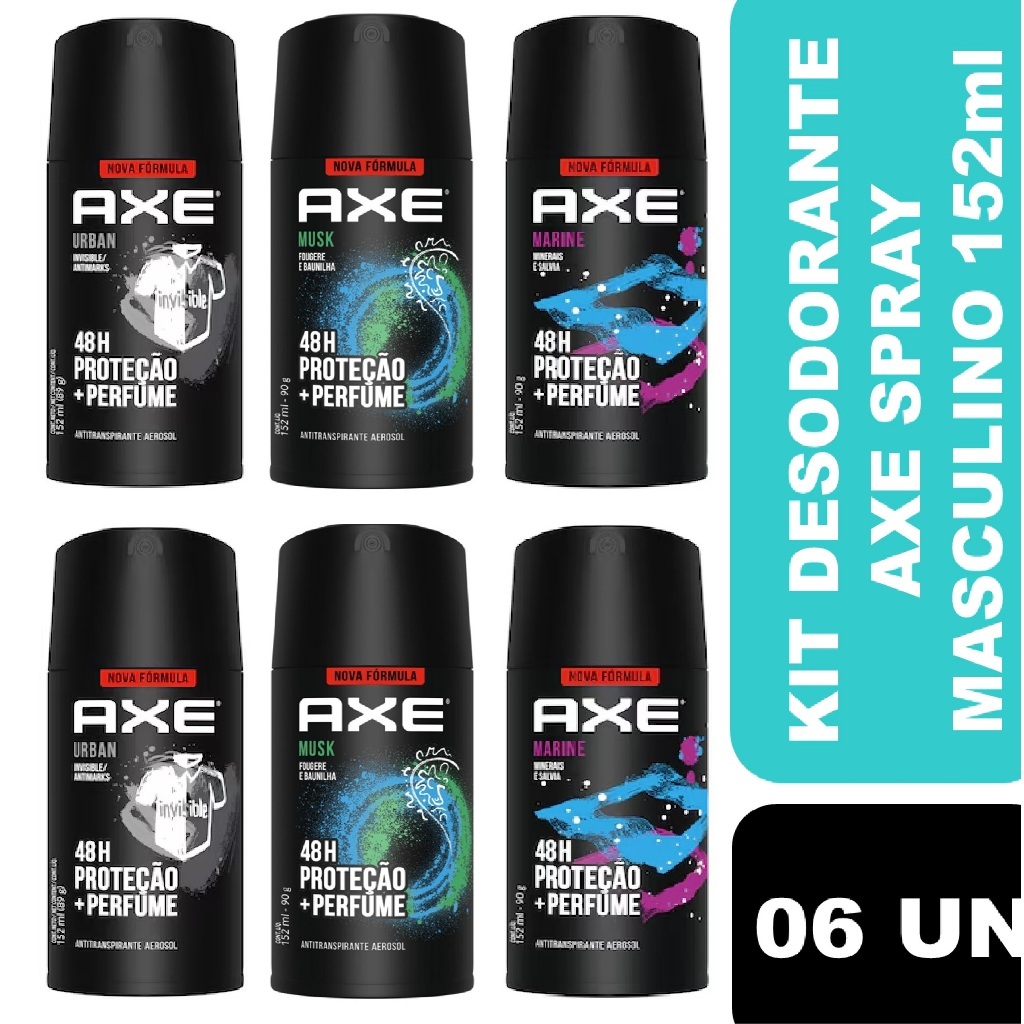 Kit 06un Desodorante Antitranspirante Spray Axe Masculino 48h 152ml (Escolha a Fragrância)