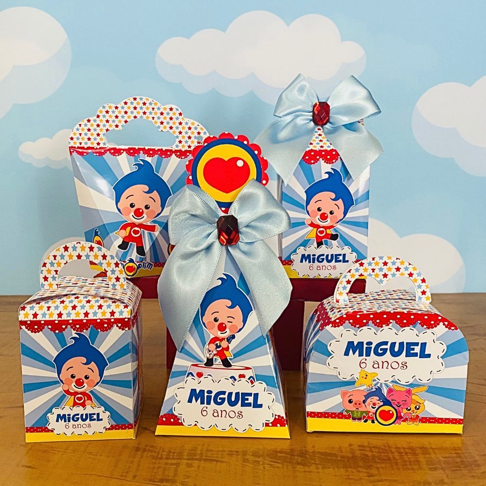 Kit Festa Personalizados Palhaço Plim Plim herói do coração Lembrancinhas Caixinhas para Festa - Já vai semi montada