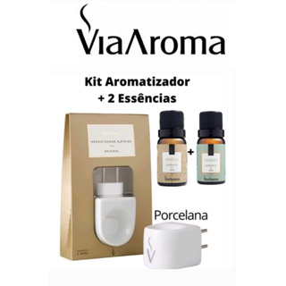 Kit Aromatizador Difusor de Essência  com 1 Aparelho De Porcelana Elétrico Original e c/2 Essências - Via Aroma em Oferta na Shopee