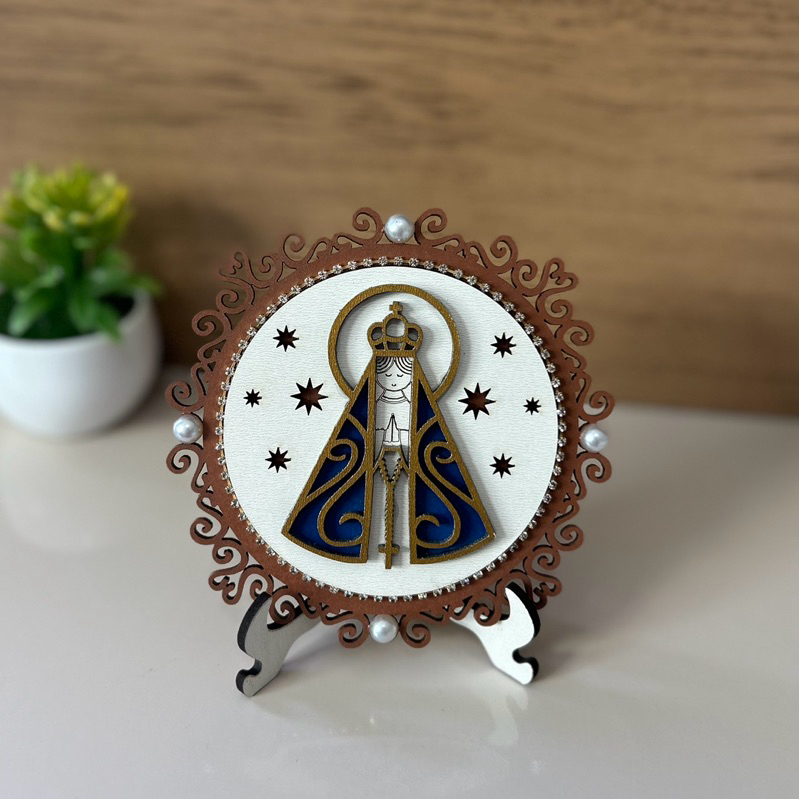 Enfeite de Mesa Mandala Nossa Senhora Aparecida Decoração Religiosa Item Decorativo Catolico MDF