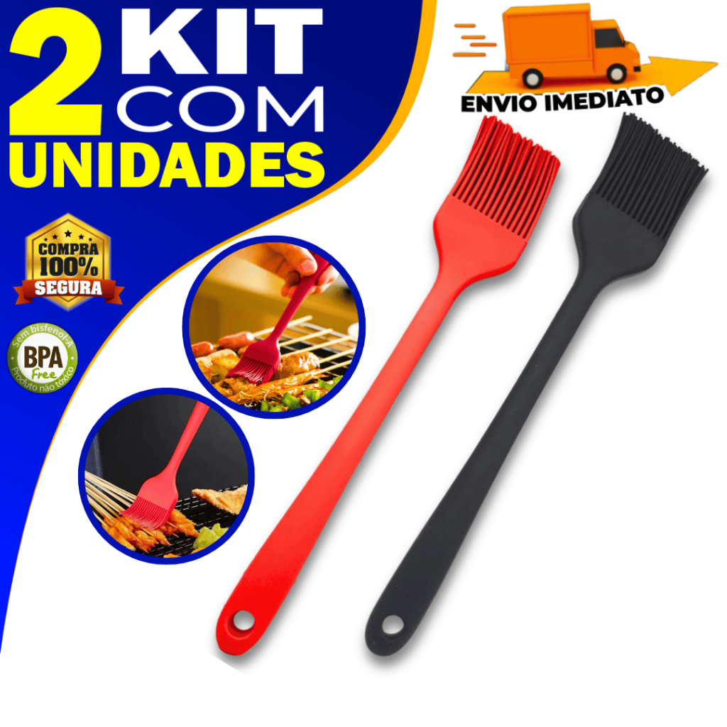Kit 2 Pincel de Silicone Premium Utensílio de Confeitaria Cozinha Culinária 26cm