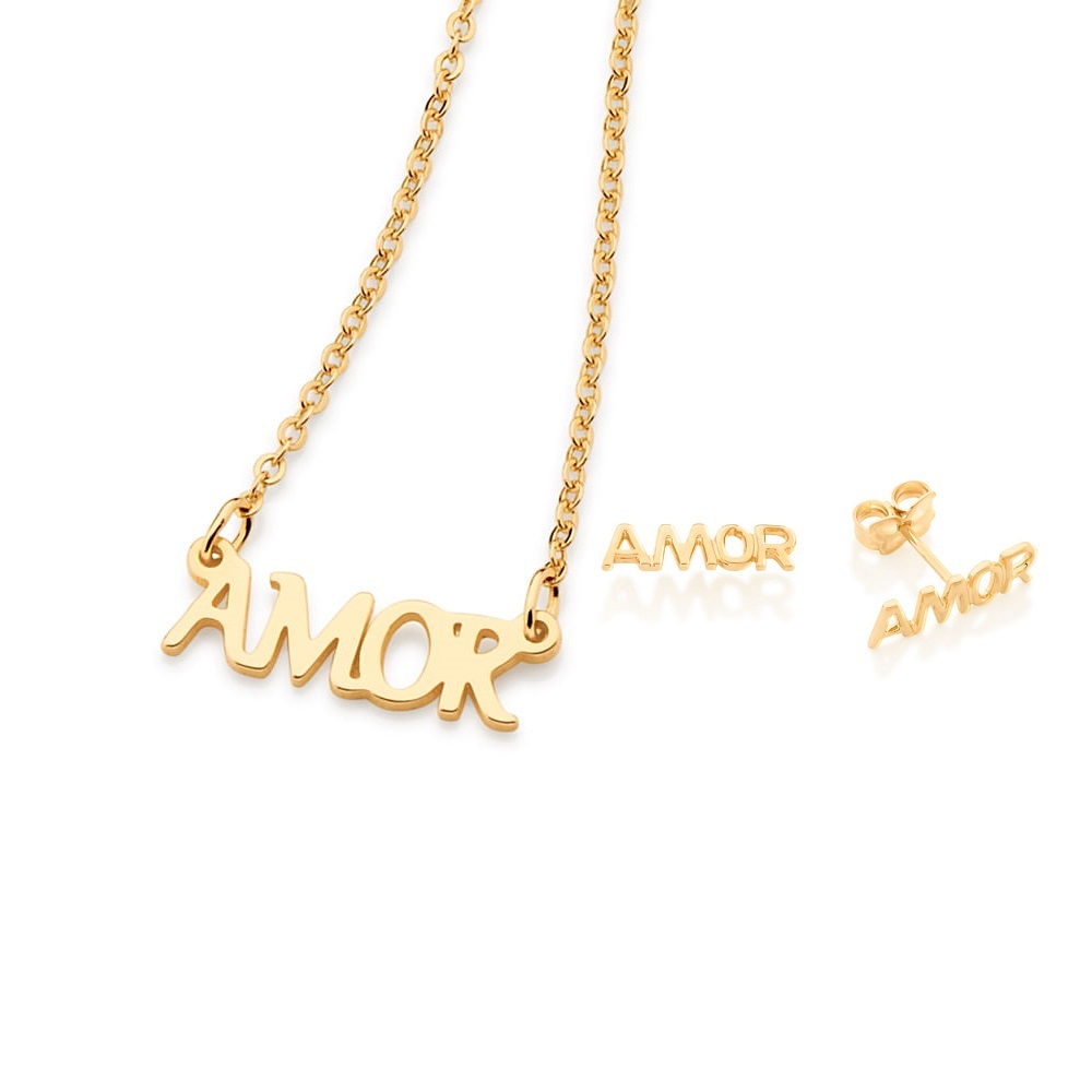 Conjunto Rommanel Colar com Pingente e Brincos Palavra Amor 531718