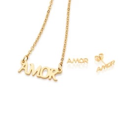 Conjunto Rommanel Colar com Pingente e Brincos Palavra Amor 531718
