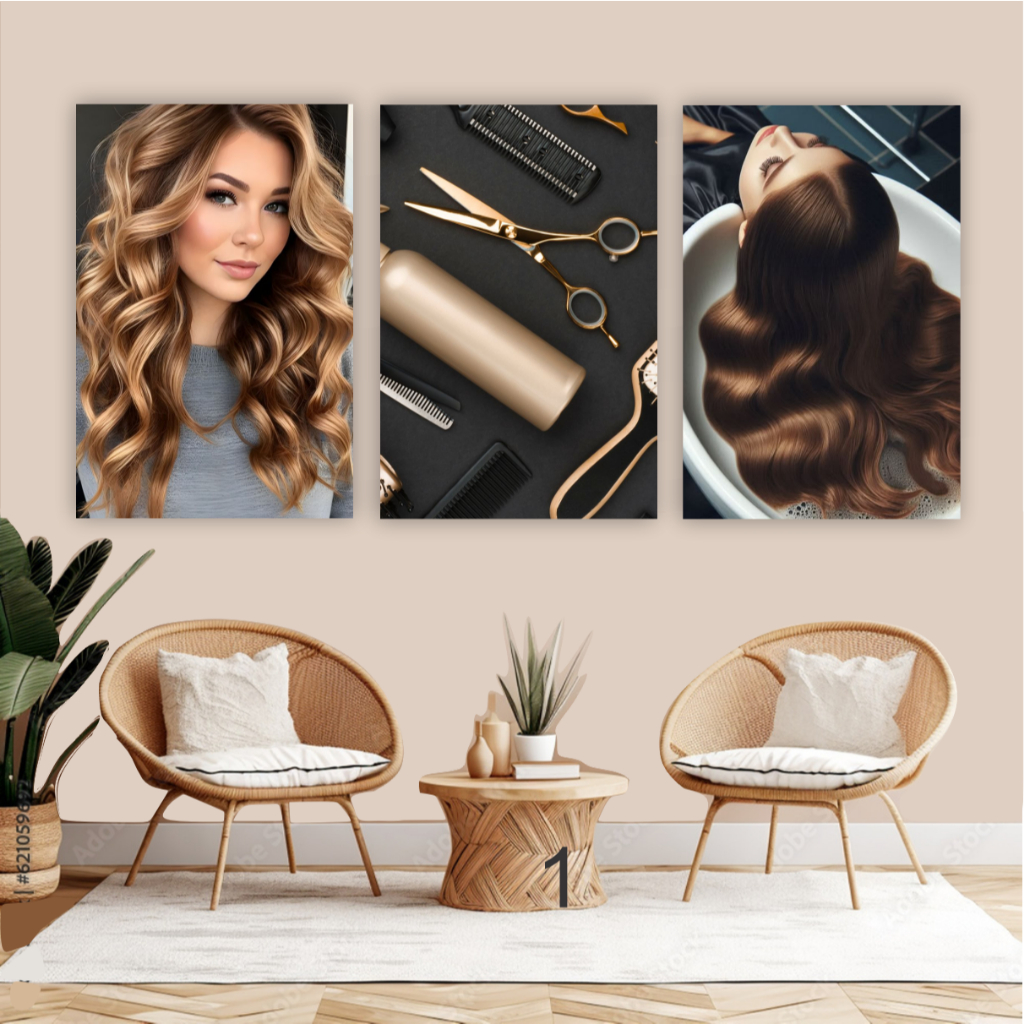Quadro decorativo 3 peças decoração para salão de beleza cabeleireiro cabelos bonitos em Oferta na Shopee