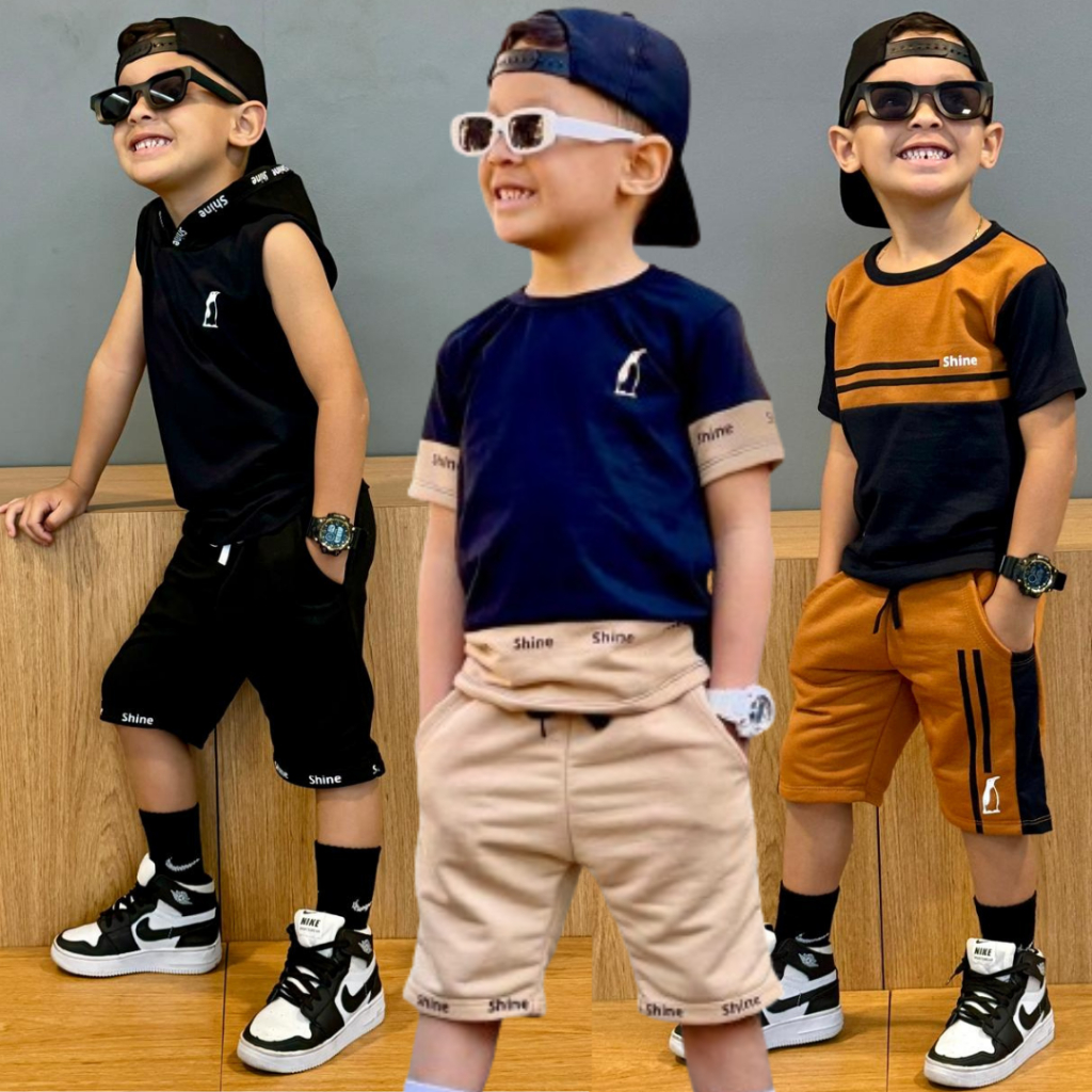 Conjunto Infantil Juvenil Masculino Blusa Malha + Short Moletinho do 2 ao 14 anos Roupa de Menino