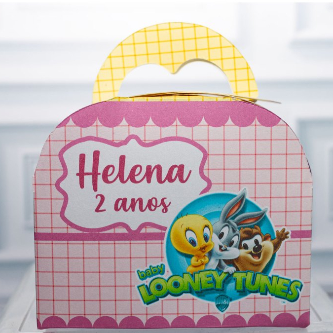 Caixa maleta lembrancinha LOONEY TUNES BABY ROSA  - personalizado festa infantil - mimo