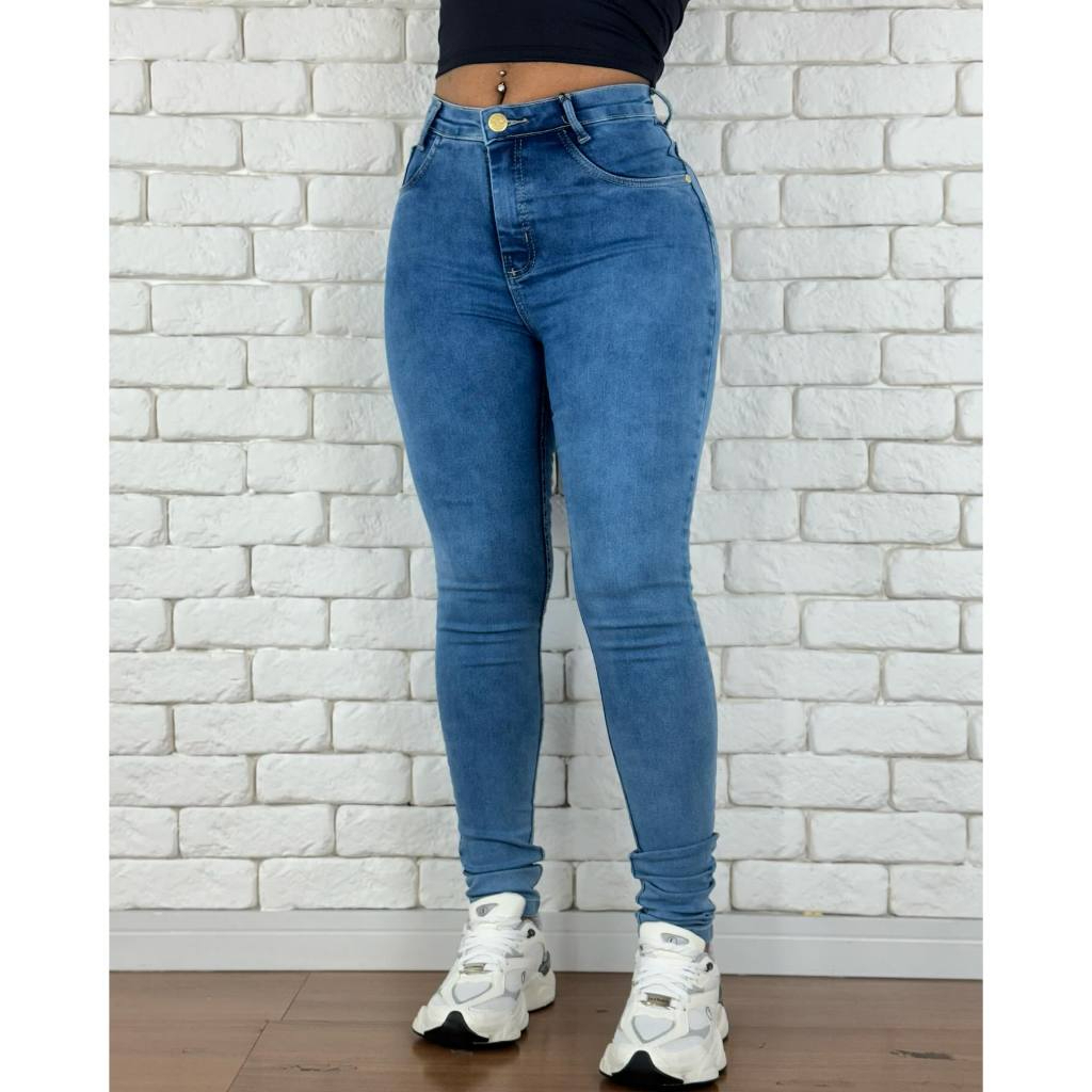 calça jeans feminina marmorizada com Lycra empina bumbum