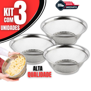 Kit 03 Cestas em Inox Escorredor Multiuso 22cm Cozinha Escorredor de Macarrão Legumes Arroz Fruteira em Oferta na Shopee