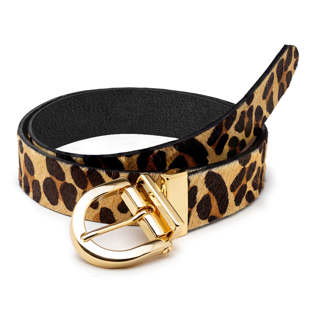 Cinto Feminino Dupla Face Fivela Giratória 100% Couro Legítimo Versátil Onça Luxo