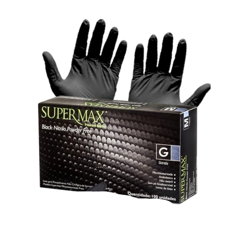 Luva Descartável Nitrilica Preta Black Sem Pó C/ 100 unidades Supermax em Oferta na Shopee