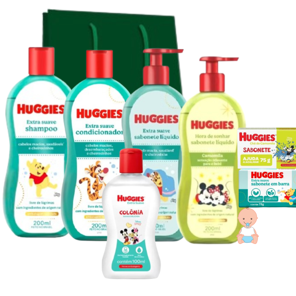Kit Huggies Higiene Infantil  Bebê Extra Suave com Colonia  7 Itens