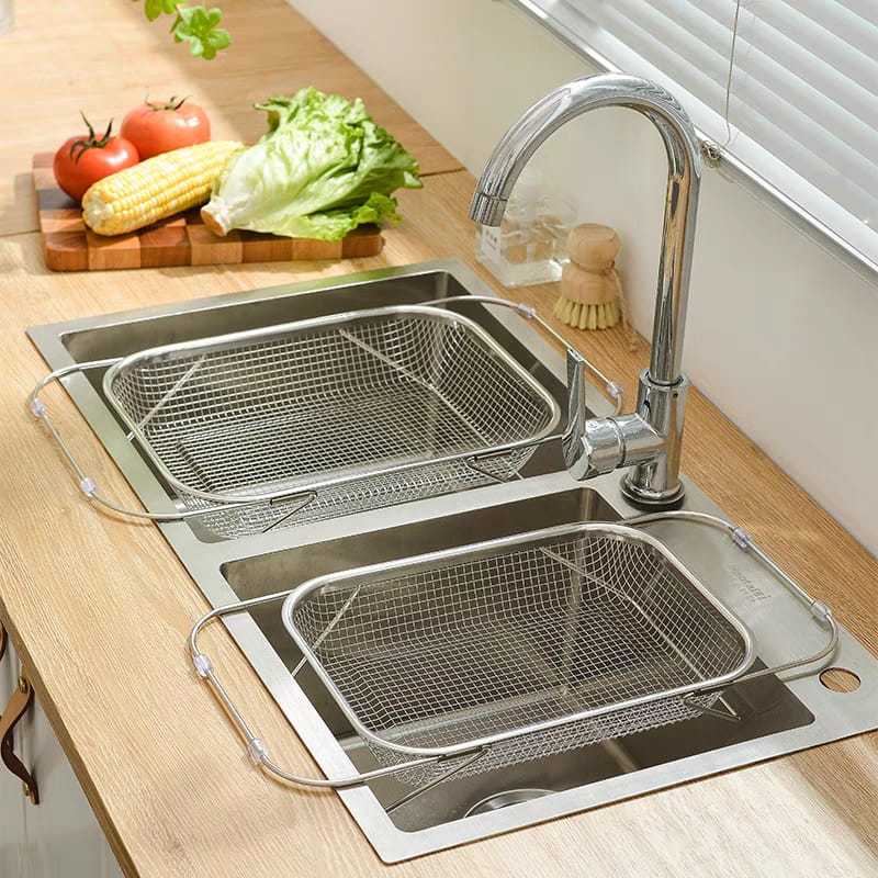 Kit Escorredor da louça multiuso retrátil de aço inox, Tela Filtrante, Cesta Expansível