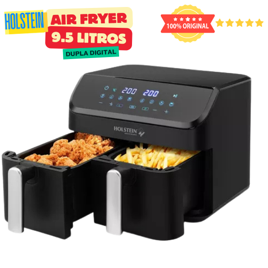 AIR FRYER FRITADEIRA SEM ÓLEO CESTO DUPLO 9.5 LITROS DIGITAL HOLSTEIN 1.700W 127V.